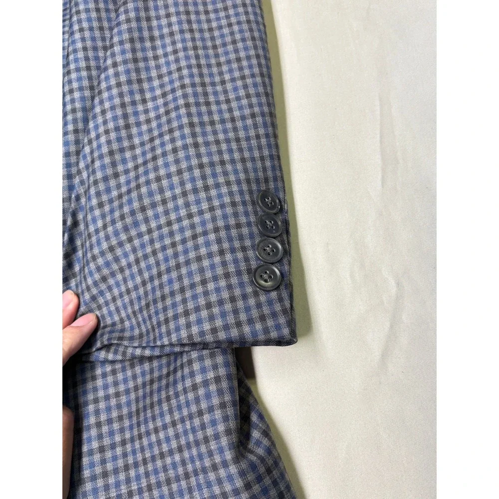 Peter Millar Mens 44S Wool Sport Coat Blazer Blue Grey Check Made in Canada